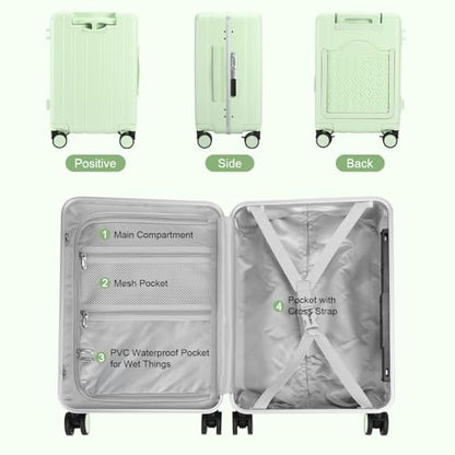 MRPLUM 20" Carry On Luggage Double Handle Suitcase with Net Pocket,Green - color: Green