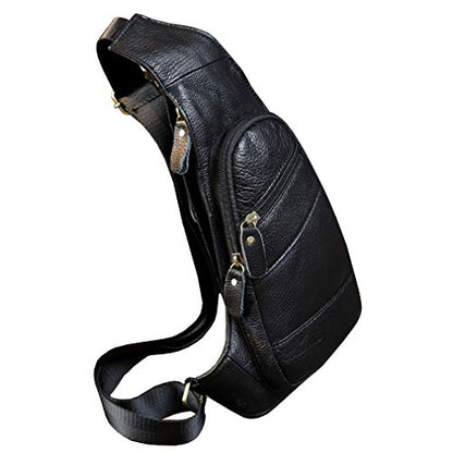 Leather Sling Bag Crossbody Backpack for Men Women Travel Outdoor Camping - color: #02black