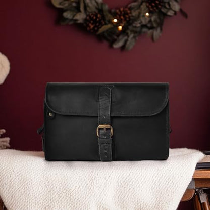LEATHER VILLAGE Hanging Leather Toiletry Bag for Men, Dopp Kit, Black - color: Black