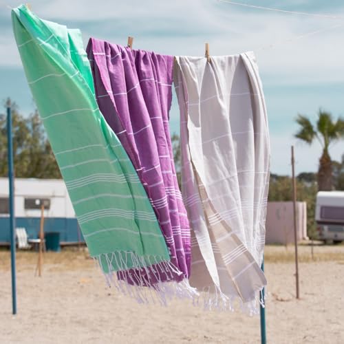 BAY LAUREL Turkish Beach Towel with Travel Bag 39 x 71 Quick Dry Sand Free Lightweight Large Oversized Towels Light - color: Blue With Mix Blue