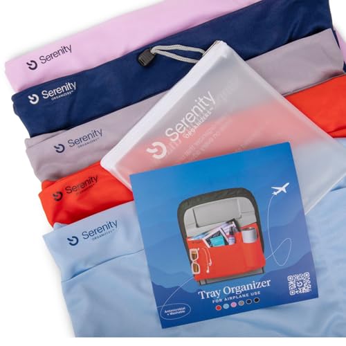 Airplane Tray Organizer/Tote with 4 Storage Pockets, Back Seat Airplane Tray Cover, Converts into a Drawstring Tote, Washable, Durable & Lightweight (2.8 oz) Airplane Travel Essentials - color: Fire Orange
