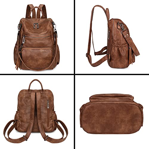 Uromee Travel Backpack Purse Women Vegan Leather Tassel Shoulder Bag - color: 0243 Brown Retro 2