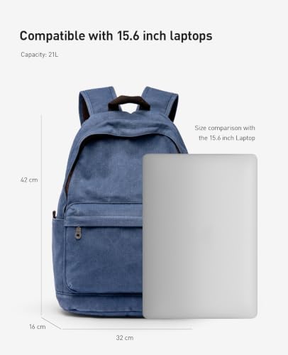 Muzee Canvas Backpack for Men and Women with 15.6 inch Laptop Compartment - color: Denim Blue