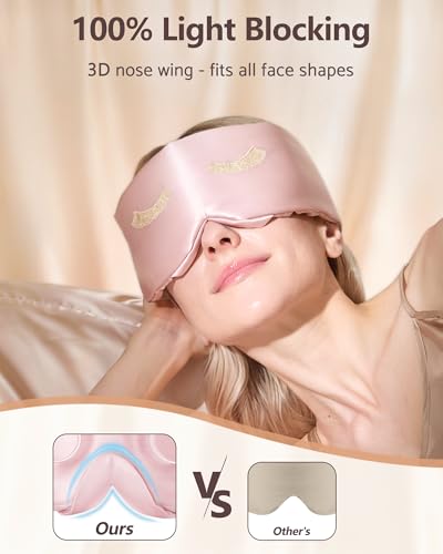 BeeVines Luxury Pure 100% Silk Sleep Mask for Women, 3D Countourd Eye Mask - color: 01 Pink