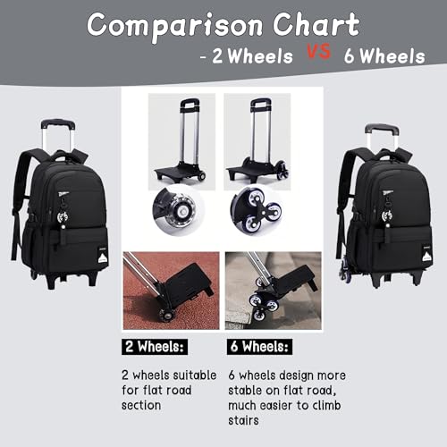 Bansusu Kids Rolling Backpack for Boys School, Classic School Bag Roller Boys Backpack with 2 Wheels, Black - color: 2 Wheels-black, style: 2 Wheels