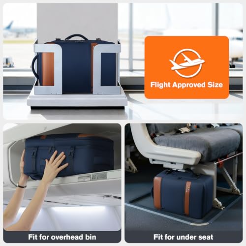 Exquisite Travel Laptop Backpack, Flight Approved Size Carry on Bag (35L) | 180° Opening, with Laptop Compartment, with Luggage Strap - color: Navy, size: XL (8x12.8x18.5")