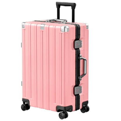 Krute Zipperless Luggage with Spinner Wheels 100% PC Hardside 24in Suitcase - color: Pink, size: Medium (24 Inch)