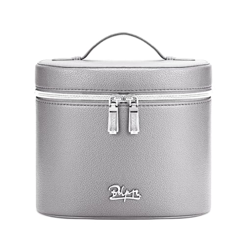 BOYATU Makeup Bag Vanity Case: Vegan Leather Cosmetic Bag for Women - color: 04 Grey