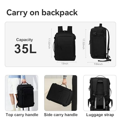 Carry On Travel Backpack Flight Approved Laptop Backpack for Women Men - color: Black, style: B