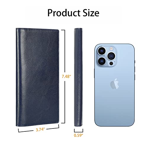 Lavemi Ultra Slim Thin Leather Women Wallet RFID Blocking Credit Card Holder Bifold Long Ladies Billfold - color: 1-waxed Blue