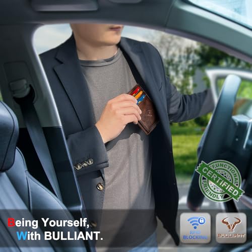 BULLIANT Slim Leather Wallet For Men 12Cards Magnetic Closure RFID Blocking - color: Forest Brown8784