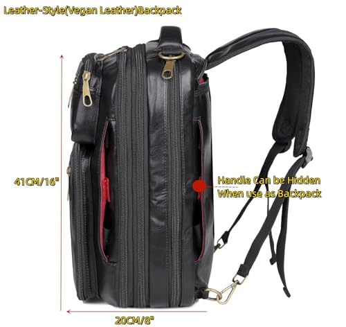 Baosha Vegan Leather Laptop Backpack Briefcase Hybrid 15.6 Inch Laptop Travel Backpack Hiking College Backpack for Men BC-04 (Black) - color: Black