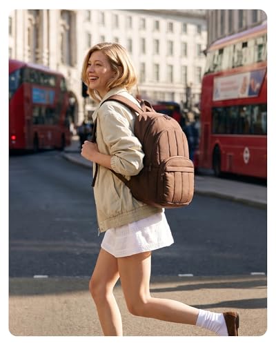 BAGSMART College Laptop Backpack,Cute Travel Backpack for Women,Quilted Computer Bookbag - color: 20-coffee Brown