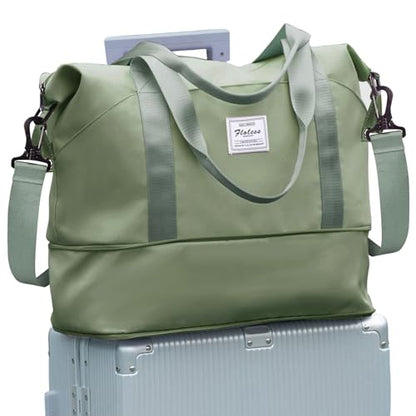 Large Travel Duffle Bag Carry On Weekender Bags for Women Men 18x14x8 Gym - color: A83-greygreen-expandable, size: X-large