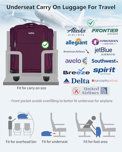 HanTrip 16 Inch Underseat Mini Carry On Luggage with Spinner Wheels, Purple - color: Purple