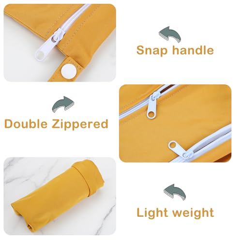 Angel Love Wet Bags, 2 Pack Baby Cloth Diaper Wet/Dry Bags with Two Zippered Pockets, Travel, Beach, Pool, Gym Bag for Swimsuits or Wet Clothes, Waterproof Washable Reusable, L216217 - color: Dark green and yellow