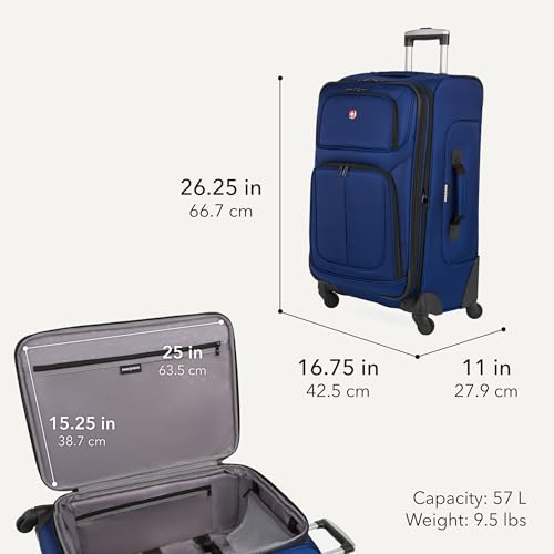 SwissGear Sion Softside Expandable Spinner Luggage Durable Lightweight Travel Suitcase, Blue, Checked-Medium - color: Blue, size: Checked-Medium