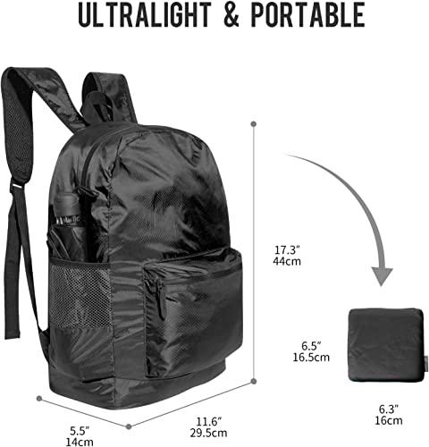 pack all 20L Lightweight Foldable Backpack, Water-Resistant Hiking Daypack - color: Black