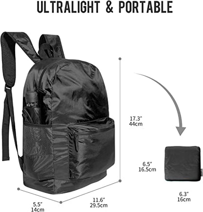 pack all 20L Lightweight Foldable Backpack, Water-Resistant Hiking Daypack - color: Black
