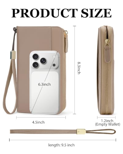 Large Wallet for Women, Clutch Wallet with Passport Holder - color: Camel