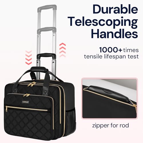 Ytonet Rolling Laptop Bag Women, 17.3 Inch Rolling Briefcase for Women - color: Black, size: Large