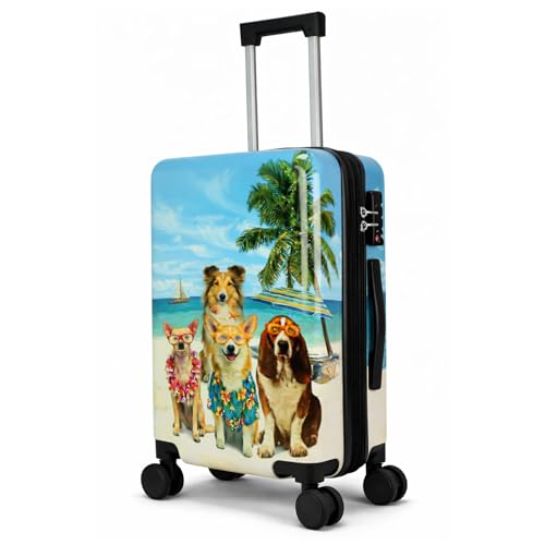 World Traveler Chariot Beach Pups Dog Lover 3-Piece Hardside Expandable Spinner Luggage Set with TSA Lock - color: Beach Pups, size: 3-Piece Set