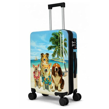 World Traveler Chariot Beach Pups Dog Lover 3-Piece Hardside Expandable Spinner Luggage Set with TSA Lock - color: Beach Pups, size: 3-Piece Set