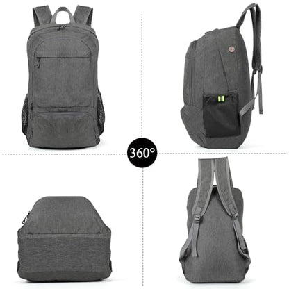 TANTOMI Ultra Lightweight Packable Backpack 25L - Foldable Hiking Daypack for Travel, Compact Pocket Gym Sack & City Commuting Gear - Gray - color: Dark Gray