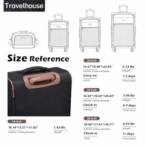 Travelhouse 4-Piece Softside Luggage Set with Spinner Wheels - color: Black, size: 4 piece