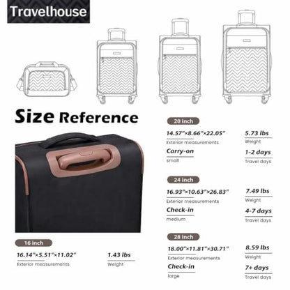 Travelhouse 4-Piece Softside Luggage Set with Spinner Wheels - color: Black, size: 4 piece