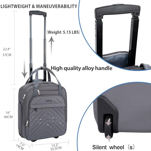 VANKEAN 16" Underseat Rolling Suitcase Travel Business Lightweight - color: Dark Grey