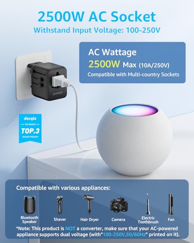 “Pro” Universal Travel Adapter 3 USB-C＆ 2 USB-A Cover 200+ Countries - color: Black, size: 3C+2A 35W