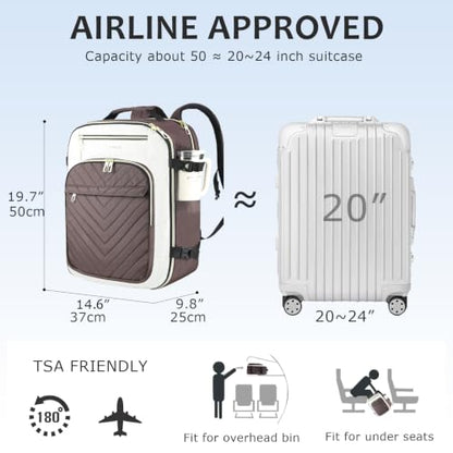 VANKEAN 50L Water- Resistant Laptop Backpack for Women College - color: Beige/Coffee, size: 50L