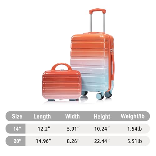 GDFStudio 14/20 Inch 2 Piece Luggage Set,PC Hard Shell Spinner Suitcase,Combination Lock,360° Silent Wheels, Retractable Handle,Carry On Travel Luggage with 14” Cosmetic Case,Gradient Blue-Red - color: Blue+Red, size: 14/20In