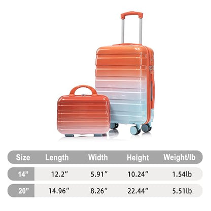 GDFStudio 14/20 Inch 2 Piece Luggage Set,PC Hard Shell Spinner Suitcase,Combination Lock,360° Silent Wheels, Retractable Handle,Carry On Travel Luggage with 14” Cosmetic Case,Gradient Blue-Red - color: Blue+Red, size: 14/20In