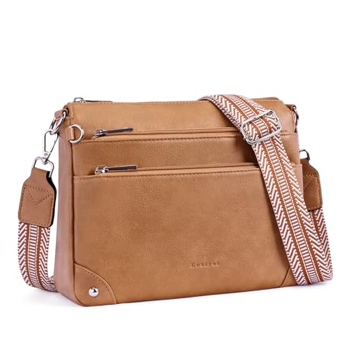 Crossbody Bag for Women, RFID Vegan Leather Medium Purse - color: Camelbrown