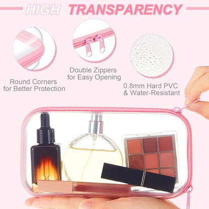 Hoolerry 3 Pcs Clear Hard Zipper Case Plastic Zipper Pouch, Pink, S - color: Pink, size: S