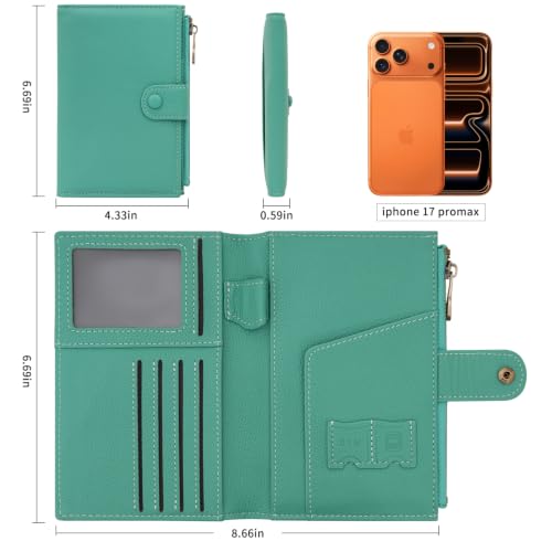 Leather Passport Cover Wallet Travel Essentials Holder with Zipper Pocket - color: Cyan