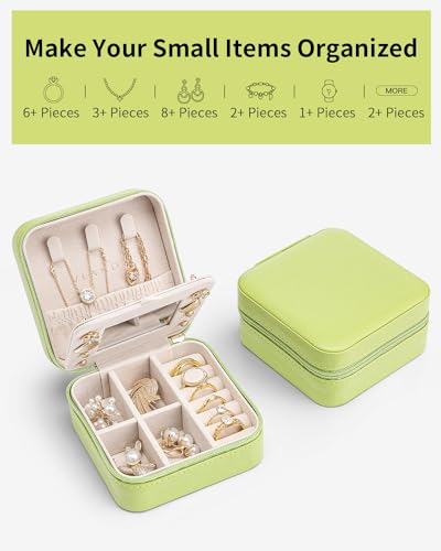 VLANDO Travel Jewelry Case with Mirror, Storage 3 Pairs of Stud Earrings - color: K.Green - Mirror