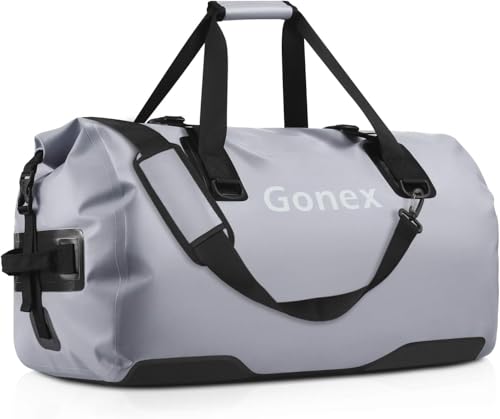Gonex Waterproof Duffel Bag, 40L/60L/80L Roll-Top Travel Kayaking Dry Bag - color: Gray, size: 60L