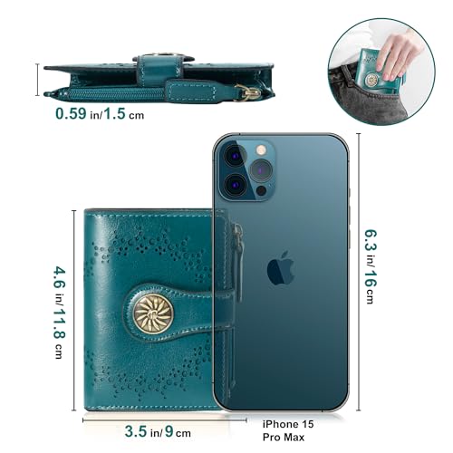 Tipmile Small Wallet for Women Bifold RFID Blocking Card Holder Leather Wallets with Zipper Coin Pocket - color: Peacock Blue