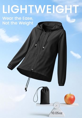 Zando Lightweight Rain Jacket Women Packable Waterproof Raincoat with Hood - color: Solid Black, size: 4X-Large