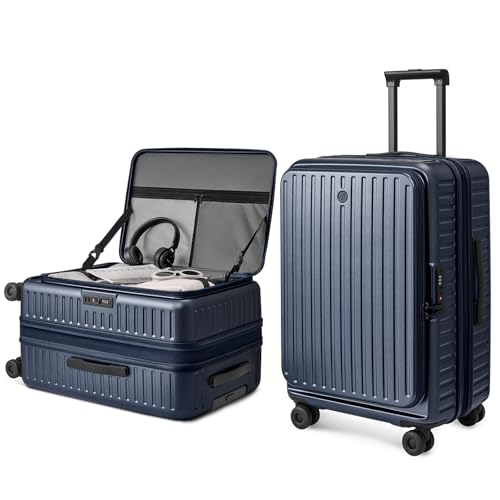 NINETYGO Top Opening 28 Inch Large Checked Luggage, Expandable & Lightweight, Scratch Resistant PC Hardside with Deep Cabin Design, TSA Lock & 360° Spinner Wheels (Navy Blue, Alps) - color: 05-Navy Blue, size: Checked 28-Inch