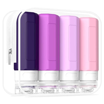 Redfly Travel Bottles for Toiletries 3oz, Silicone Travel Size Containers - color: Purple, size: 4Packs