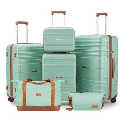 Luggage Sets with Spinner Wheels, Lightweight Hardshell Suitcase Set with TSA Lock, Carry On Checked Luggage Set with YKK Zippers (Green, 6 piece sets（14/20/24/28/DB/TB）) - color: Green, size: 6 piece sets（14/20/24/28/DB/TB）