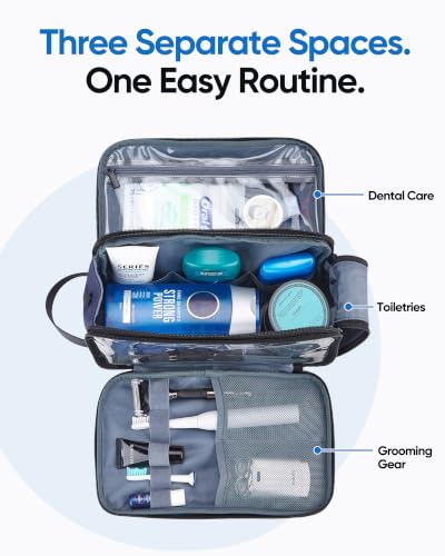 ZEEMO Travel Toiletry Bag for Men, Full Open Dopp Kit with Dual Compartment - color: Blue, size: Medium