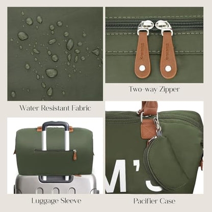 printe 6pcs Large Diaper Bag Tote with Changing Pad & 2 Organized Pouches, Mom's Bag for Hospital with Pacifier Case, Straps, Stroller Hook, Baby Diaper Bag for Weekender Travel, Olive Green - color: 6 Pcs Olive Green