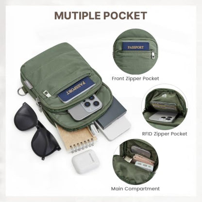 G4Free Small Crossbody Bag for Women, Anti Theft RFID Blocking Travel Purse - color: Sage Green
