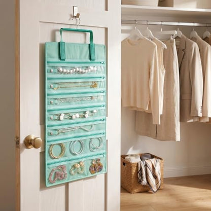 UnionPlus Velvet Jewelry Roll Organizer, 11 Grids, Ice Green - color: Ice Green, size: 11-Grids