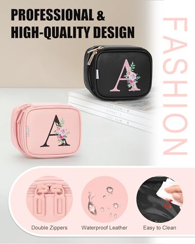 Relavel Mini Makeup Bag with Led Mirror, Initial Make Up Bag, Pink P - color: Pink, size: Mini with Letter, style: P